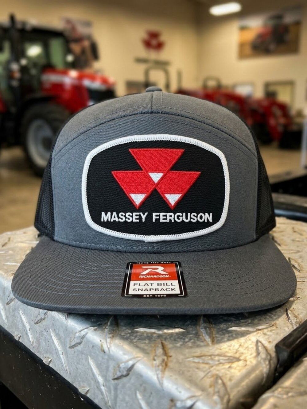 Retro Massey Ferguson Hat Tractor Grey Black Richardson 7 Panel Snapback Cap New